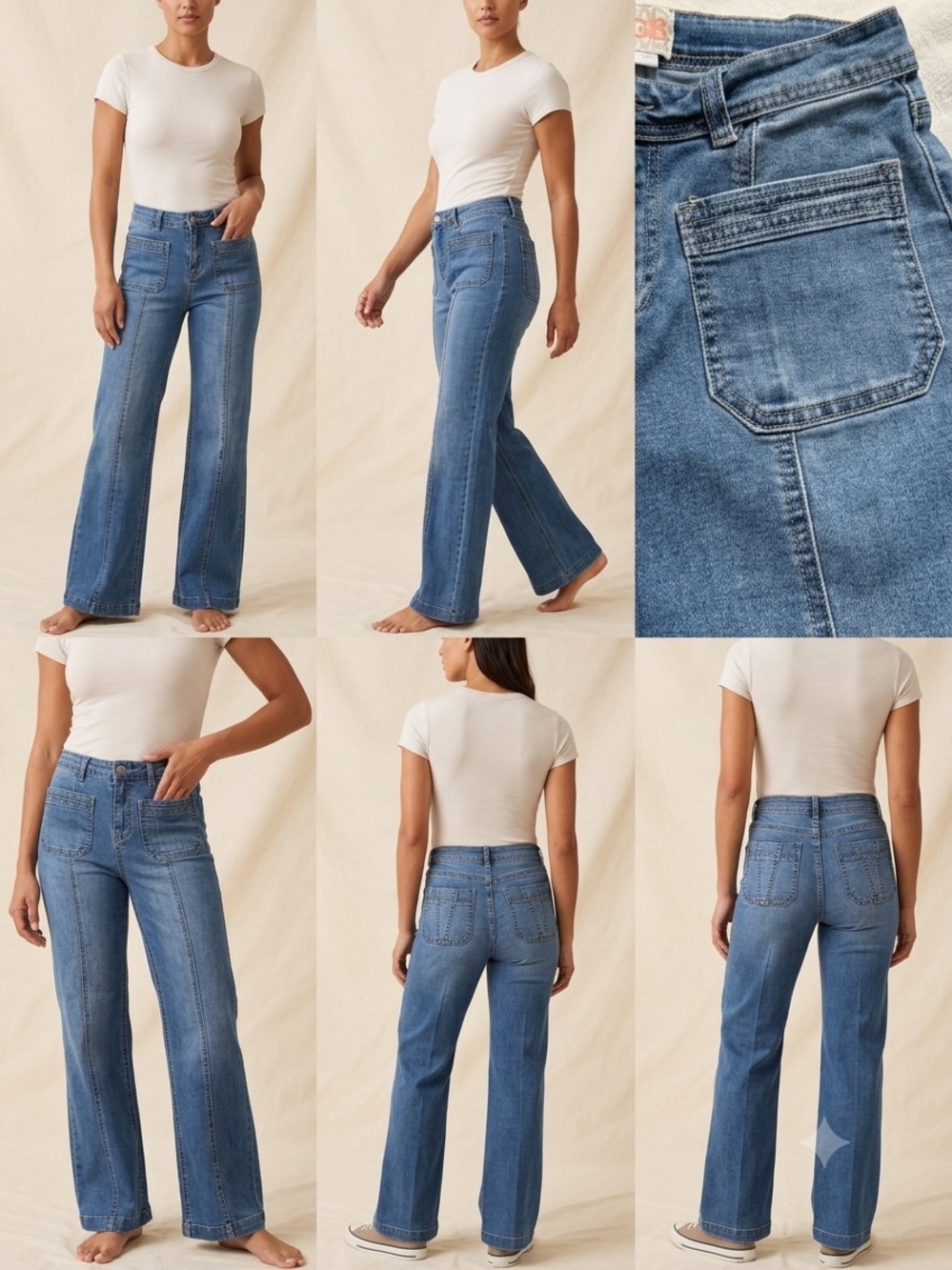 GB High-Waisted Wide-Leg Jeans Seam Detail Size 7